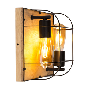 Netuno vägglampa/taklampa 2xE27 max. 15 W LED, oljad ek / svart metall, 30 cm small 1