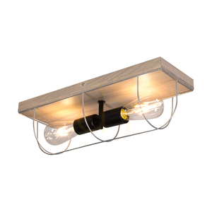 Netuno vägglampa/taklampa 2xE27 max. 15 W LED, gråbehandlad furu / svart metall / silverfärgad metallskärm, 46 cm small 1