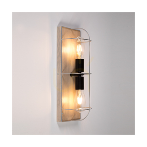 Netuno vägglampa/taklampa 2xE27 max. 15 W LED, gråbehandlad furu / svart metall / silverfärgad metallskärm, 46 cm small 2