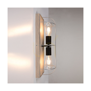Netuno vägglampa/taklampa 2xE27 max. 15 W LED, gråbehandlad furu / svart metall / silverfärgad metallskärm, 46 cm small 3