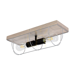 Netuno vägglampa/taklampa 2xE27 max. 15 W LED, gråbehandlad furu / svart metall / silverfärgad metallskärm, 46 cm small 0
