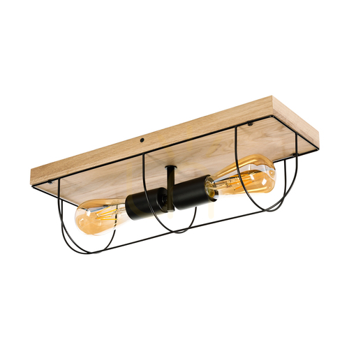 Kontrollera Netuno vägglampa/taklampa 2xE27 max. 15 W LED, oljad ek / svart metall, 46 cm