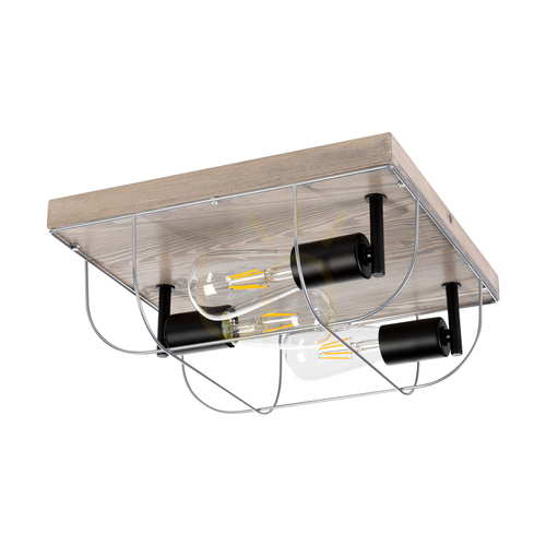 Kontrollera Netuno taklampa, 3xE27, Max. 15 W LED, färgad furu, grå/svart metall, silverfärgad metallskärm, 34 cm