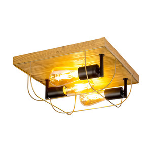 Netuno taklampa, 3xE27, Max. 15 W LED, brunbehandlad furu / svart metall / guldfärgad metall, 34 cm lampskärm small 1