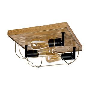 Netuno taklampa, 3xE27, Max. 15 W LED, brunbehandlad furu / svart metall / guldfärgad metall, 34 cm lampskärm small 0