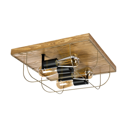 Kontrollera Netuno taklampa, 4xE27, Max. 15 W LED, brunbehandlad furu / svart metall / guldfärgad metall, 40 cm lampskärm