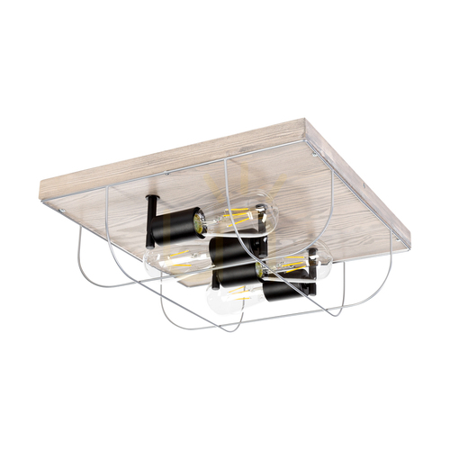 Kontrollera Netuno taklampa, 4xE27, Max. 15 W LED, färgad furu, grå/svart metall, silverfärgad metallskärm, 40 cm