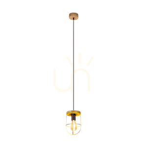 Netuno taklampa, 1xE27, Max. 60 W, brunbehandlad furu / svart metall / svart PVC-sladd / guldfärgad metallskärm, Ø 15 cm small 1