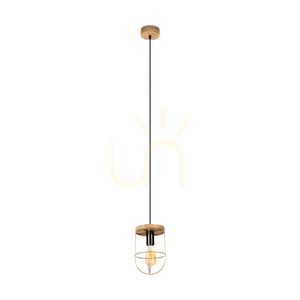 Netuno taklampa, 1xE27, Max. 60 W, brunbehandlad furu / svart metall / svart PVC-sladd / guldfärgad metallskärm, Ø 15 cm small 0
