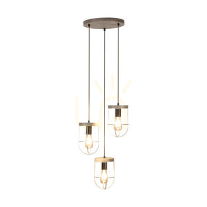 Netuno taklampa 3xE27 Max. 60 W, färgad furu, grå/svart metall, svart PVC-sladd, silverfärgad metallskärm, Ø 50 cm small 1