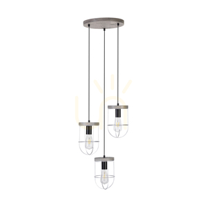 Netuno taklampa 3xE27 Max. 60 W, färgad furu, grå/svart metall, svart PVC-sladd, silverfärgad metallskärm, Ø 50 cm small 0