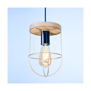 Netuno taklampa, 3xE27, Max. 60 W, brunbehandlad furu / svart metall / svart PVC-sladd / guldfärgad metallskärm, 76 cm small 2