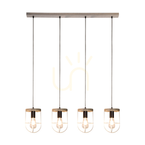 Netuno taklampa 4xE27 Max. 60 W, gråbetsad furu / svart metall / svart PVC-sladd / silverfärgad metallskärm, 100 cm small 1