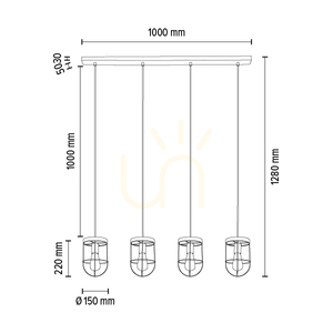 Netuno taklampa 4xE27 Max. 60 W, gråbetsad furu / svart metall / svart PVC-sladd / silverfärgad metallskärm, 100 cm small 2