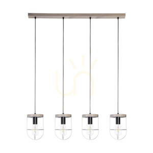 Netuno taklampa 4xE27 Max. 60 W, gråbetsad furu / svart metall / svart PVC-sladd / silverfärgad metallskärm, 100 cm small 0