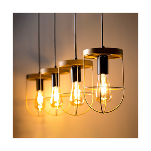 Netuno taklampa 4xE27 Max. 60 W, brunbehandlad furu/svart metall/svart PVC-sladd/guldmetallskärm, 100 cm small 2