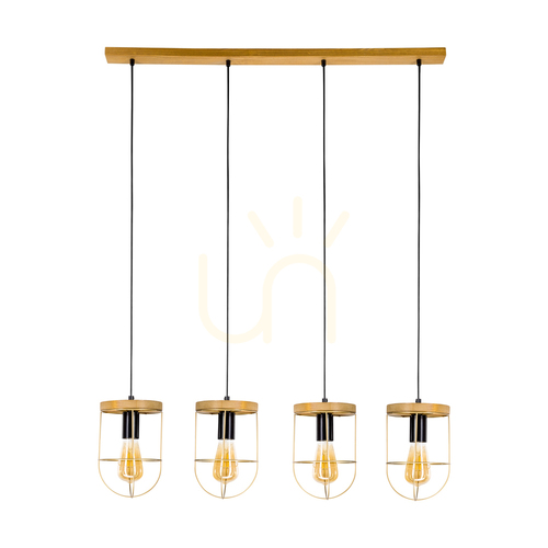 Kontrollera Netuno taklampa 4xE27 Max. 60 W, brunbehandlad furu/svart metall/svart PVC-sladd/guldmetallskärm, 100 cm