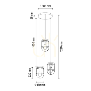 Netuno taklampa 3xE27 Max. 60 W, brunbehandlad furu/svart metall/svart PVC-sladd/guldmetallskärm, Ø 50 cm small 4
