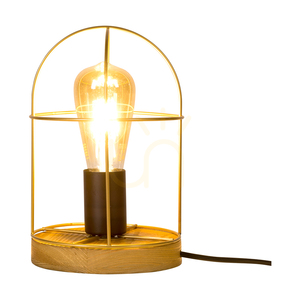 Netuno bordslampa, 1xE27, Max. 25 W, brunbehandlad furu / svart metall / svart PVC-sladd / guldfärgad metallskärm, Ø 15 cm small 1