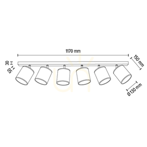 Taklampa Nevoa, 6xE27, Max. 25 W, svart-kromfärgad metall/svart lampskärm, 127 cm small 4