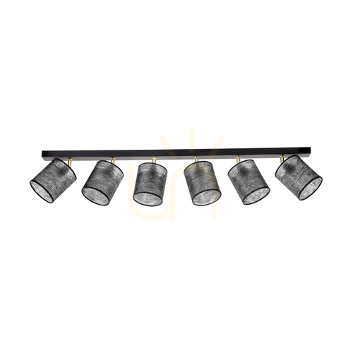 Kontrollera Taklampa Nevoa, 6xE27, Max. 25 W, svart-guldfärgad metall/svart lampskärm, 127 cm
