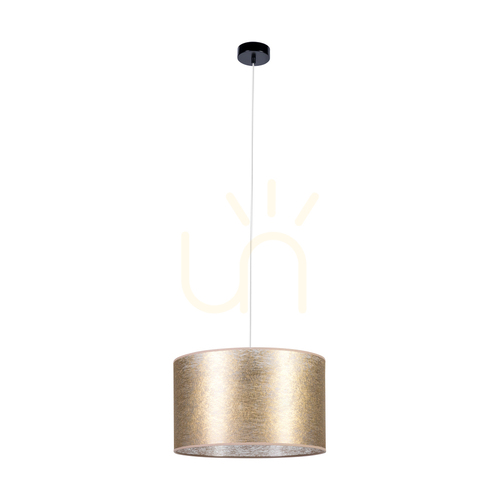 Kontrollera Nevoa taklampa, 1xE27, Max. 60 W, svart metall/genomskinlig PVC-sladd/guldfärgad lampskärm, Ø 40 cm