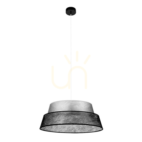 Kontrollera Nevoa taklampa, 1xE27, Max. 60 W, svart metall / genomskinlig PVC-sladd / silver-svart lampskärm, Ø 50 cm