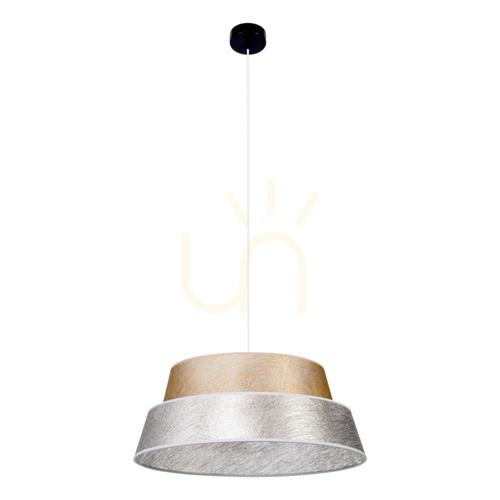 Kontrollera Nevoa taklampa, 1xE27, Max. 60 W, svart metall / genomskinlig PVC-sladd / silver-guld lampskärm, Ø 50 cm