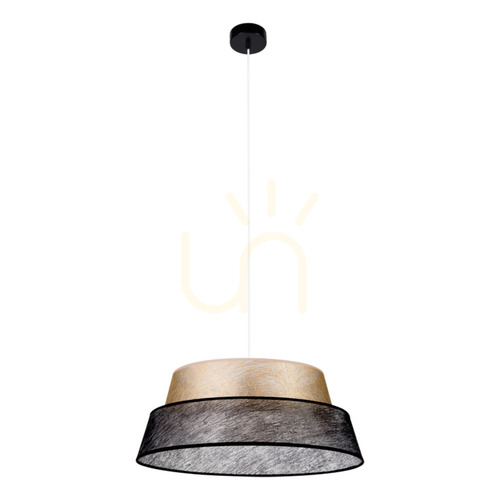 Kontrollera Nevoa taklampa, 1xE27, Max. 60 W, svart metall / genomskinlig PVC-sladd / svart och guldfärgad lampskärm, Ø 50 cm