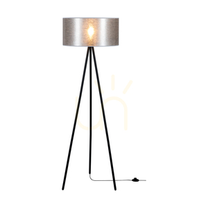Nevoa golvlampa 1xE27 Max. 40 W, svart metall/svart PVC-sladd/silverfärgad lampskärm, Ø 50 cm small 1