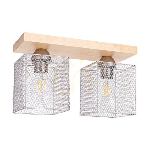 Kontrollera Norman Wood taklampa, 2xE27, Max. 25 W, björk/förkromad metallskärm, 35 cm