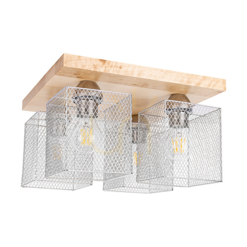 Kontrollera Norman Wood taklampa, 4xE27, Max. 25 W, björk/förkromad metallskärm, 34 cm