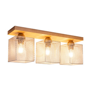 Taklampa Norman Wood, 3xE27, Max. 25 W, björk/förkromad metallskärm, 55 cm small 1