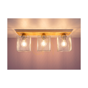 Taklampa Norman Wood, 3xE27, Max. 25 W, björk/förkromad metallskärm, 55 cm small 3
