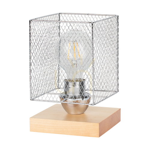 Kontrollera Norman Wood bordslampa, 1xE27, Max. 25 W, björk/svart, PVC-sladd, förkromad metallskärm, 13,5 cm