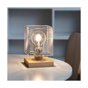 Norman Wood bordslampa, 1xE27, Max. 25 W, oljad ek/svart PVC-sladd/förkromad metallskärm, 13,5 cm small 3