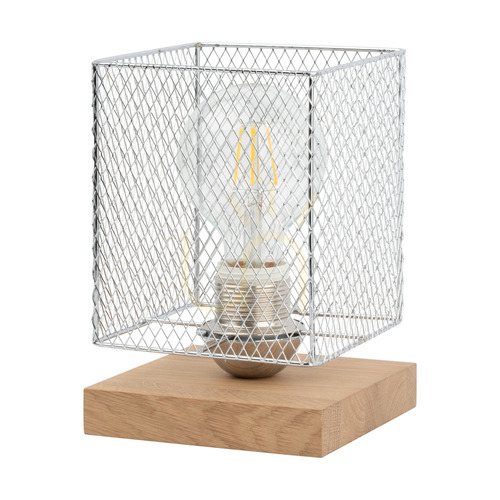 Kontrollera Norman Wood bordslampa, 1xE27, Max. 25 W, oljad ek/svart PVC-sladd/förkromad metallskärm, 13,5 cm
