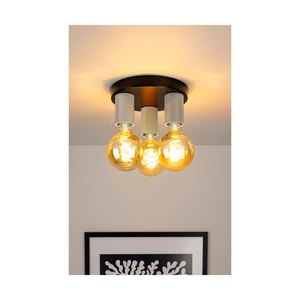 Notri taklampa, 3xE27, Max. 15 W LED, blekt ek/svart metall, Ø 20 cm small 2