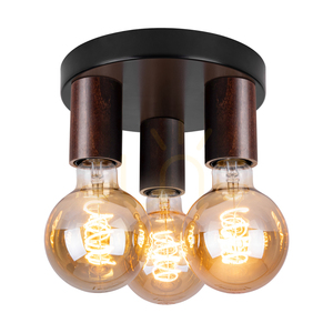 Notri taklampa, 3xE27, Max. 15 W LED, färgad furu (valnöt)/svart metall, Ø 20 cm small 1