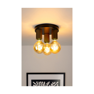 Notri taklampa, 3xE27, Max. 15 W LED, färgad furu (valnöt)/svart metall, Ø 20 cm small 2
