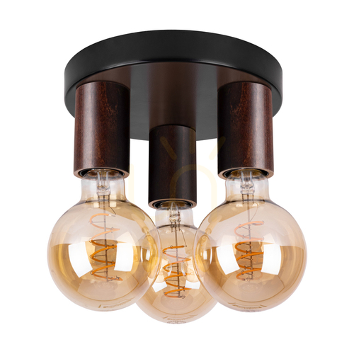 Kontrollera Notri taklampa, 3xE27, Max. 15 W LED, färgad furu (valnöt)/svart metall, Ø 20 cm