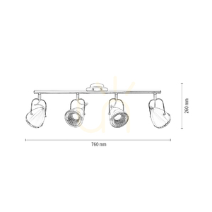 Oliver taklampa, inklusive 4 st. GU10-LED-lampor, max.. 6 W, vit/krom, metall, 76 cm small 4
