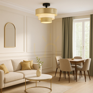 Ora taklampa, 1xE27, Max. 40 W, svart metall/guld- och krämfärgad lampskärm, Ø 45 cm small 1