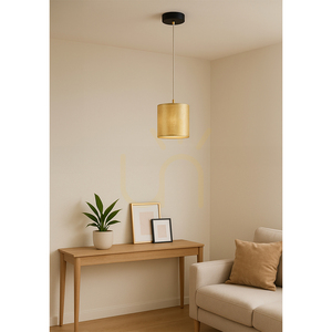 Ora taklampa, 1xE27, Max. 25 W, svart metall/genomskinlig PVC-sladd/guldfärgad lampskärm, Ø 15 cm small 2