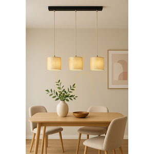 Ora taklampa, 3xE27, Max. 25 W, svart metall/genomskinlig PVC-sladd/guldfärgad lampskärm, 52 cm small 2