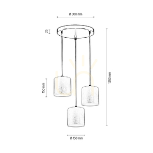 Ora taklampa, 3xE27, Max. 25 W, svart metall/genomskinlig PVC-sladd/guldfärgad lampskärm, Ø 30 cm small 3