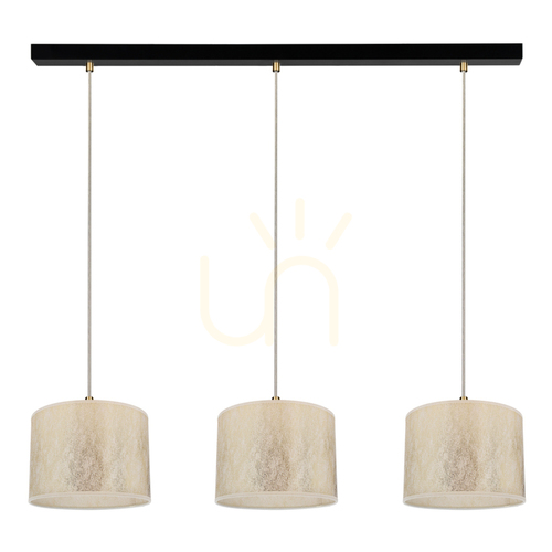 Kontrollera Ora taklampa, 3xE27, Max. 40 W, svart metall/genomskinlig PVC-sladd/guldfärgad lampskärm, 100 cm