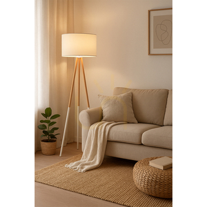 Panda golvlampa, 1xE27, Max. 60 W, björkvit/genomskinlig PVC-sladd/vit lampskärm, Ø 50 cm small 1