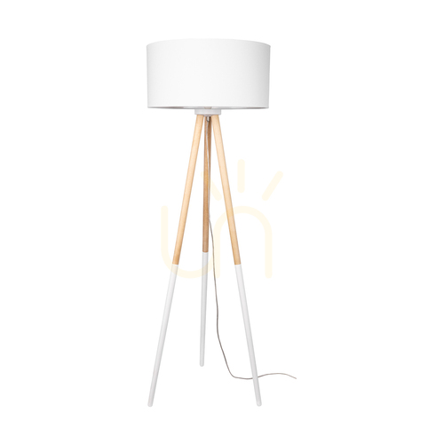 Kontrollera Panda golvlampa, 1xE27, Max. 60 W, björkvit/genomskinlig PVC-sladd/vit lampskärm, Ø 50 cm