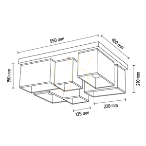 Taklampa Paloma, 6xE27, Max. 25 W, oljad ek/grå, 55 cm lampskärm small 6